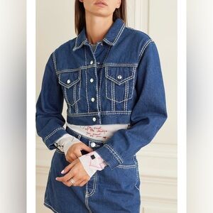 RE/DONE Cropped Topstitched Denim Jacket, Small